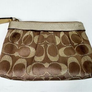 Coach Metallic Gold/Tan Lurex Signature Pleated Wristlet